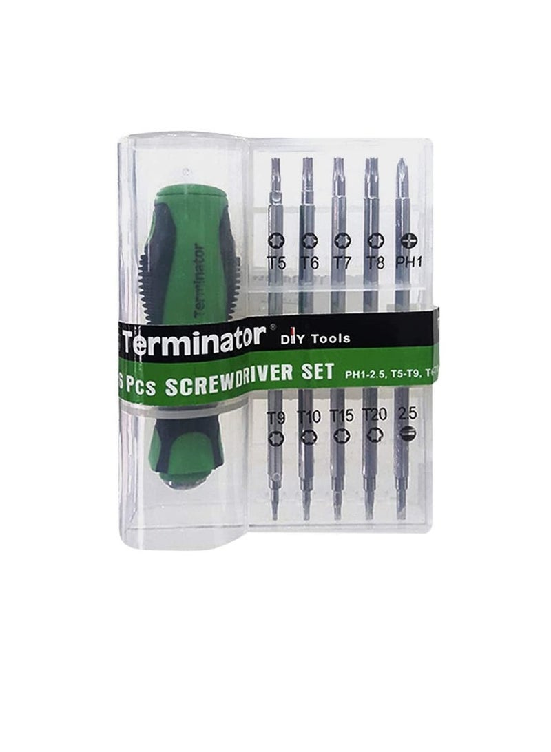 Terminator Terminator Screwdriver 6Pcs Set, 5 Roots Various Heads, Rubberized Green Soft Handle TTSD 326  - Image 2