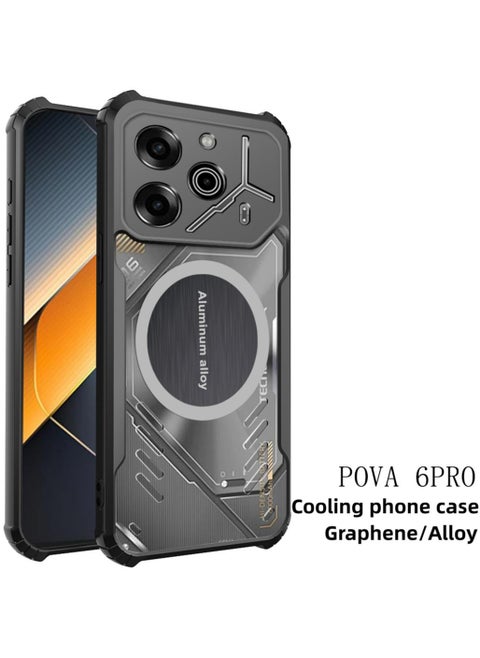 حافظة هاتف لهاتف Tecno Pova 6 Pro حافظة هاتف سيارة بالشفط المغناطيسي مع وظيفة التبريد ومكافحة السقوط