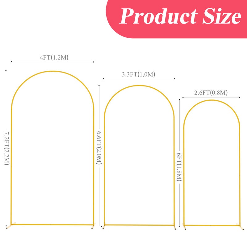 aseem Asee'm Metal Arch Backdrop Stand Set of 3 (7.2FT, 6.6FT, 6FT) Gold Arched Frame for Wedding Ceremony Parties Birthday Baby Shower Garden Balloon Decoration - Image 2