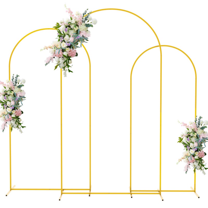aseem Asee'm Metal Arch Backdrop Stand Set of 3 (7.2FT, 6.6FT, 6FT) Gold Arched Frame for Wedding Ceremony Parties Birthday Baby Shower Garden Balloon Decoration - Image 1