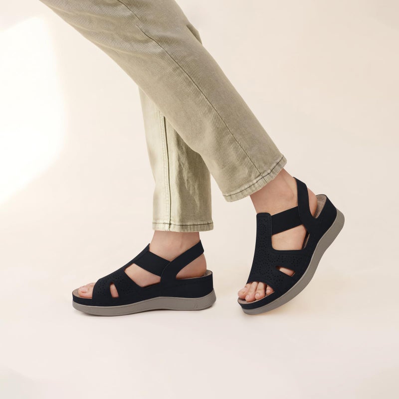 SHIBEVER Black Wedge Sandals Women Comfortable: Sandals for Women 2026 Dressy Summer Ankle Strap Open Toe Low Heel Platform Wedges Shoes Size 8 - Image 3