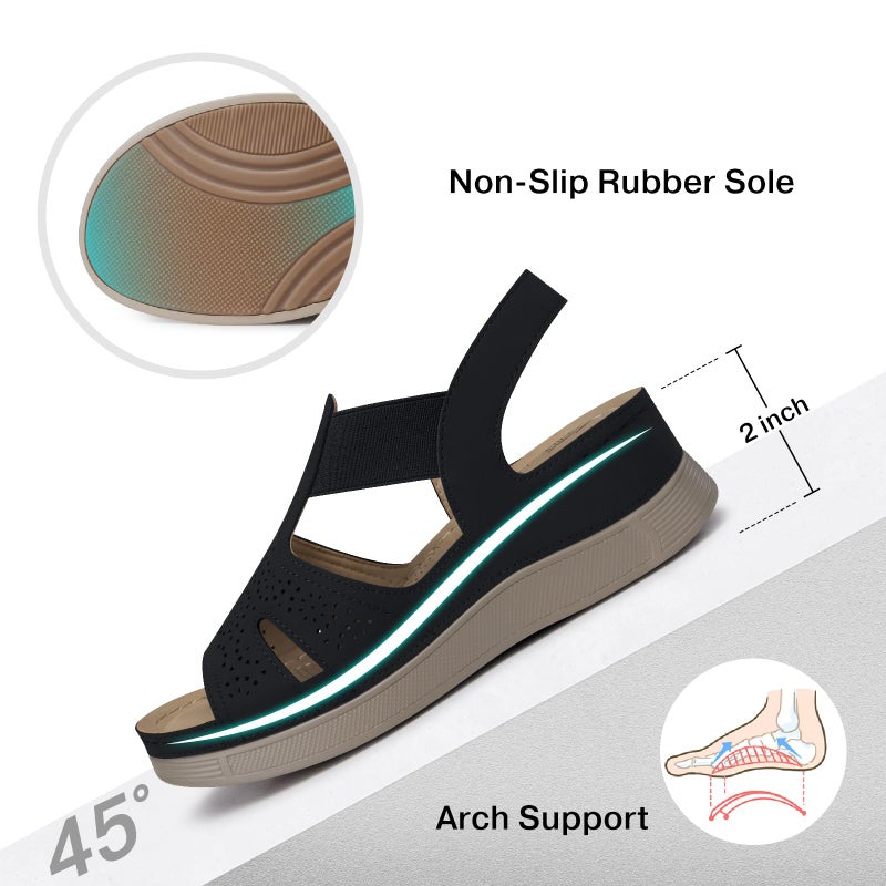 SHIBEVER Black Wedge Sandals Women Comfortable: Sandals for Women 2026 Dressy Summer Ankle Strap Open Toe Low Heel Platform Wedges Shoes Size 8 - Image 4