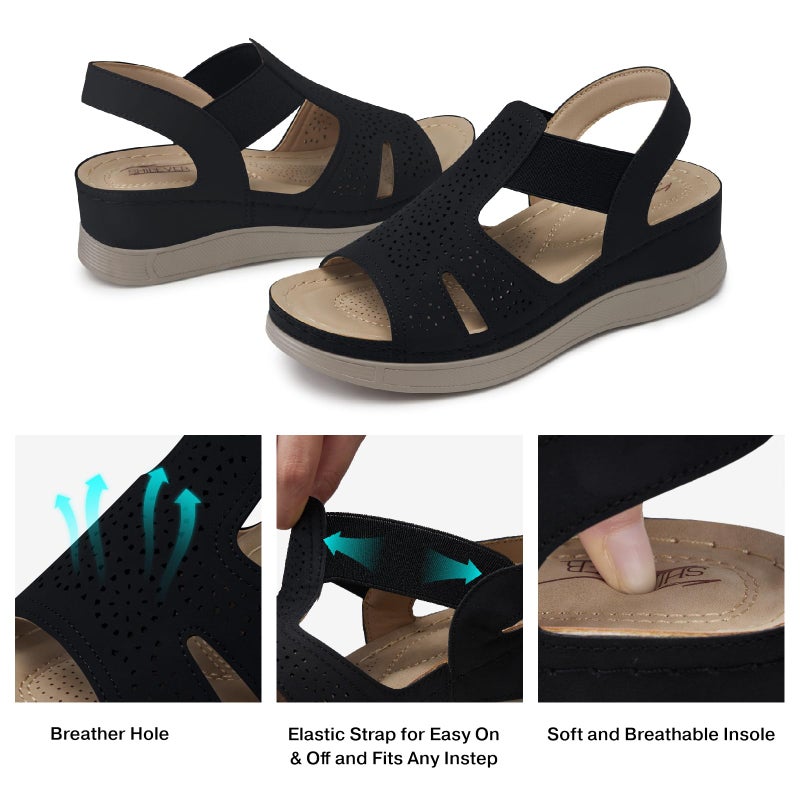SHIBEVER Black Wedge Sandals Women Comfortable: Sandals for Women 2026 Dressy Summer Ankle Strap Open Toe Low Heel Platform Wedges Shoes Size 8 - Image 5