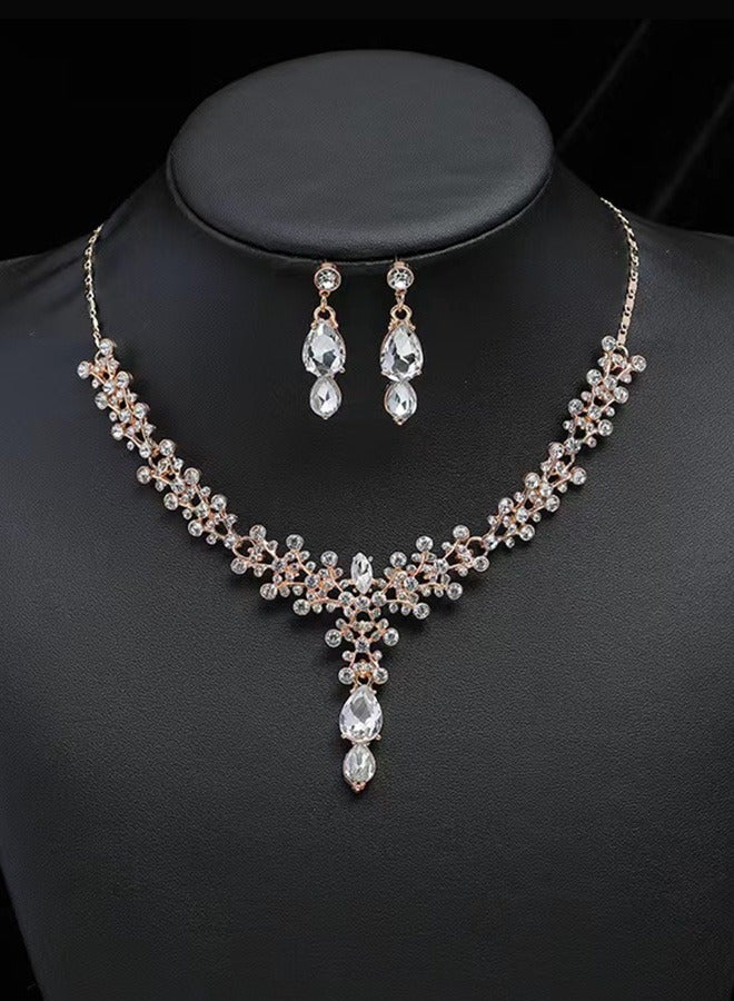 Bridal Wedding Jewelry Set Bridesmaid Party Choker Necklace Water Drop Pendant Earrings Sets for Women and Girls Zircon Dinner Dress Accessories - Image 1