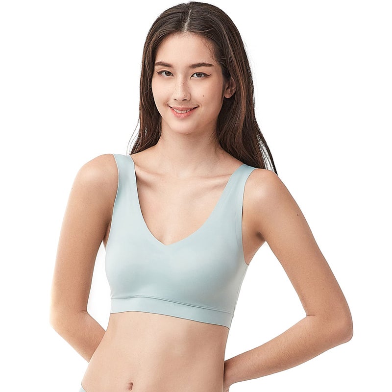 Floatley Cozy Bra Comfort Wirefree Full Coverage Seamless Bra with Embedded Pad for Women Size L Aqua Gray - Image 1