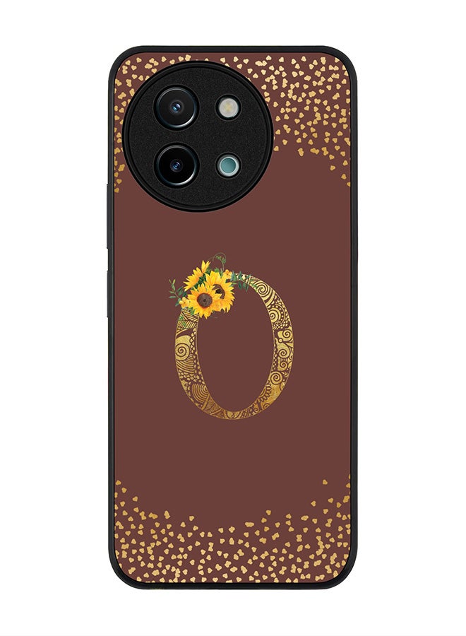 Stylizedd Rugged Black edge case for Vivo Y38 / Vivo Y58 / Vivo Y200i /Vivo T3x Case Cover- Custom Monogram Initial Letter Floral Pattern Alphabet - O (Brown) - Image 1