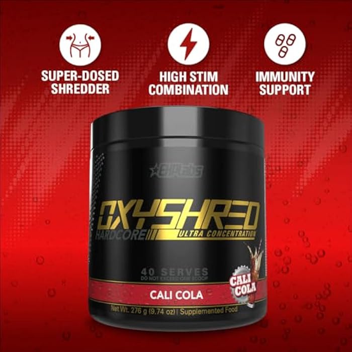 EHP Labs OxyShred Hardcore Super Dosed Pre Workout Powder - Preworkout Powder with L Glutamine & Acetyl L Carnitine, Energy Boost Drink - 275mg of Caffeine - Cali Cola, 40 Servings - Image 4