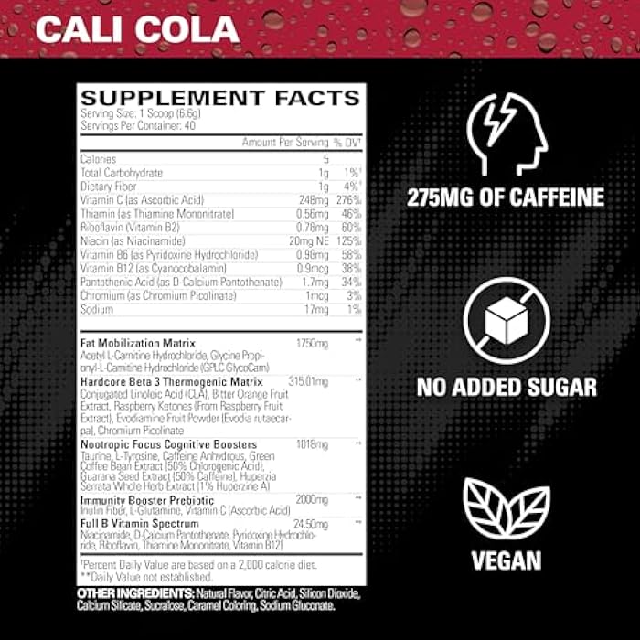 EHP Labs OxyShred Hardcore Super Dosed Pre Workout Powder - Preworkout Powder with L Glutamine & Acetyl L Carnitine, Energy Boost Drink - 275mg of Caffeine - Cali Cola, 40 Servings - Image 2