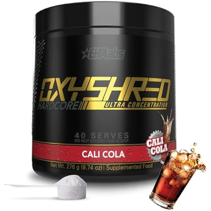 EHP Labs OxyShred Hardcore Super Dosed Pre Workout Powder - Preworkout Powder with L Glutamine & Acetyl L Carnitine, Energy Boost Drink - 275mg of Caffeine - Cali Cola, 40 Servings - Image 1