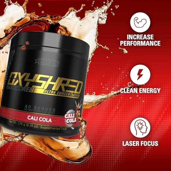 EHP Labs OxyShred Hardcore Super Dosed Pre Workout Powder - Preworkout Powder with L Glutamine & Acetyl L Carnitine, Energy Boost Drink - 275mg of Caffeine - Cali Cola, 40 Servings - Image 3
