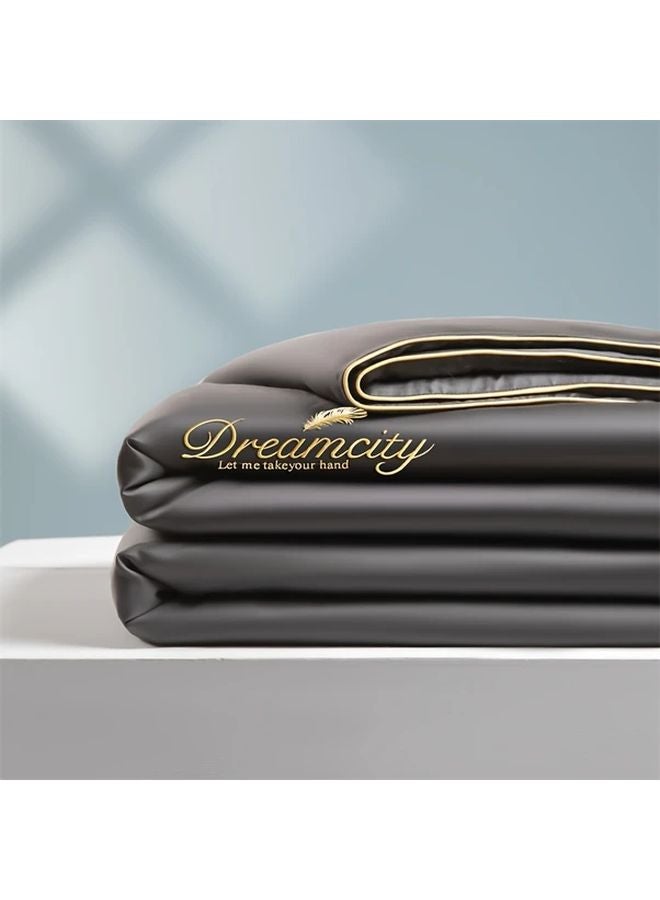 Dark Grey Embroidered Quilt 78 74x90 55 Inch Lightweight All Season Machine Washable Bedding - Image 1