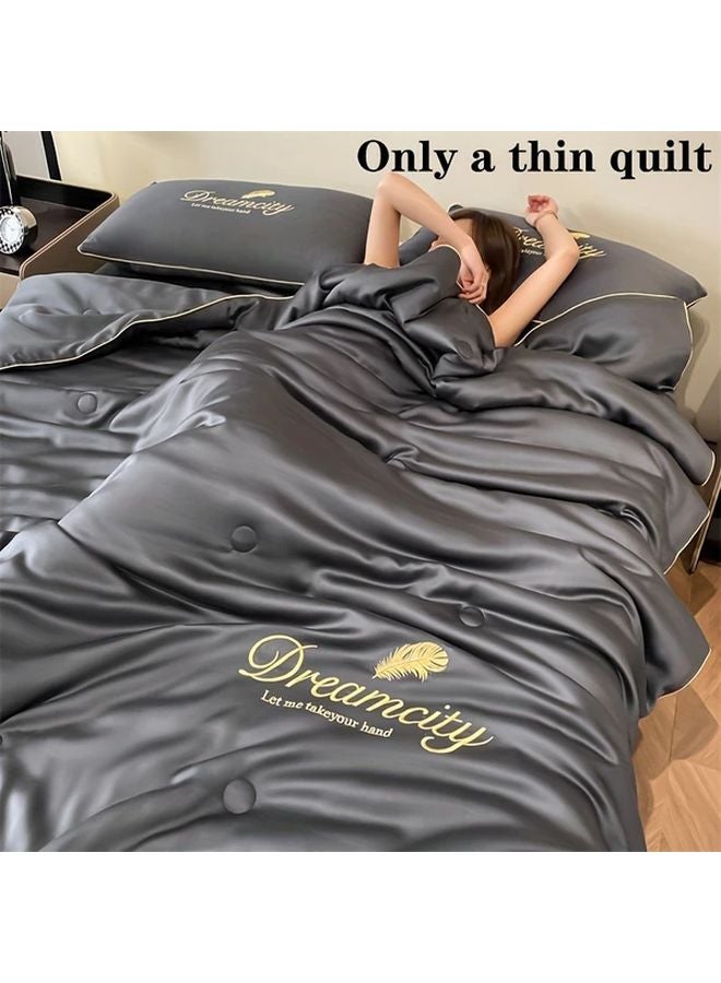 Dark Grey Embroidered Quilt 78 74x90 55 Inch Lightweight All Season Machine Washable Bedding - Image 3