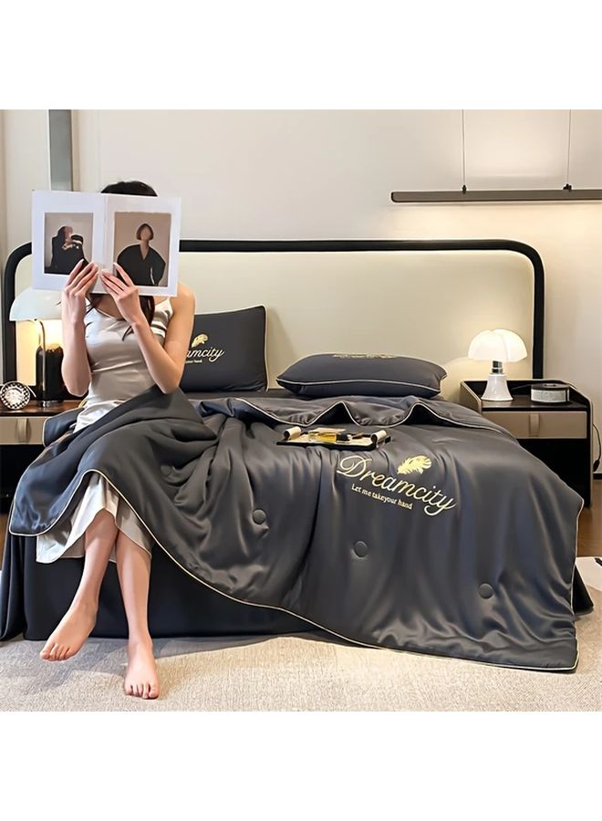 Dark Grey Embroidered Quilt 78 74x90 55 Inch Lightweight All Season Machine Washable Bedding - Image 2