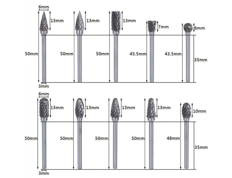 YADAV as tool center 10 PCS Tungsten Rotary Burr Rasp Drill Bits Tungsten Die Grinding Head 6mm Shank - Image 2