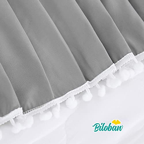 Biloban Crib Bed Skirt Grey Pleated with White Lovely Pompoms Bedding Dust Ruffle for Boys 14 Drop Fit All Standard Crib Bed Machine Wahable Crib Skirt - Image 3