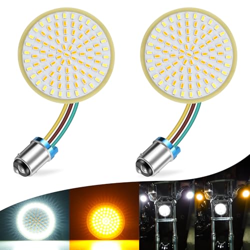 LivTee Extremely Bright Front Turn Signals Running Switchback LED Lights Panel with 1157 Base Compatible for Harley Dyna Street Glide Road King WhiteAmber