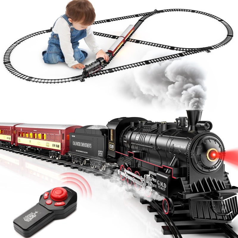 Hot Bee Train Set for Boys Alloy Remote Control Train Sets with Steam Locomotive Light Up Cars and Tracks Electric Trains Set Toys for Toddler Kids Christmas Toys Gifts for 3 4 5 6 7 8 Year Old - Image 2