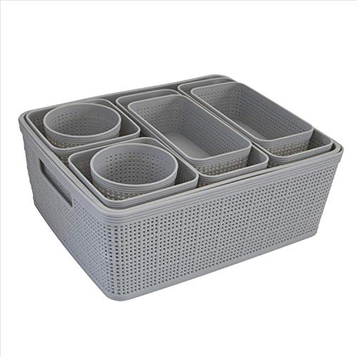 Simplify 10 Piece Organizing Set | Multiple Size Bins | Multipurpose | Office | Desk | Dorm | Bathroom | Storage Basket | Small Items | Accessories | Grey - Image 1