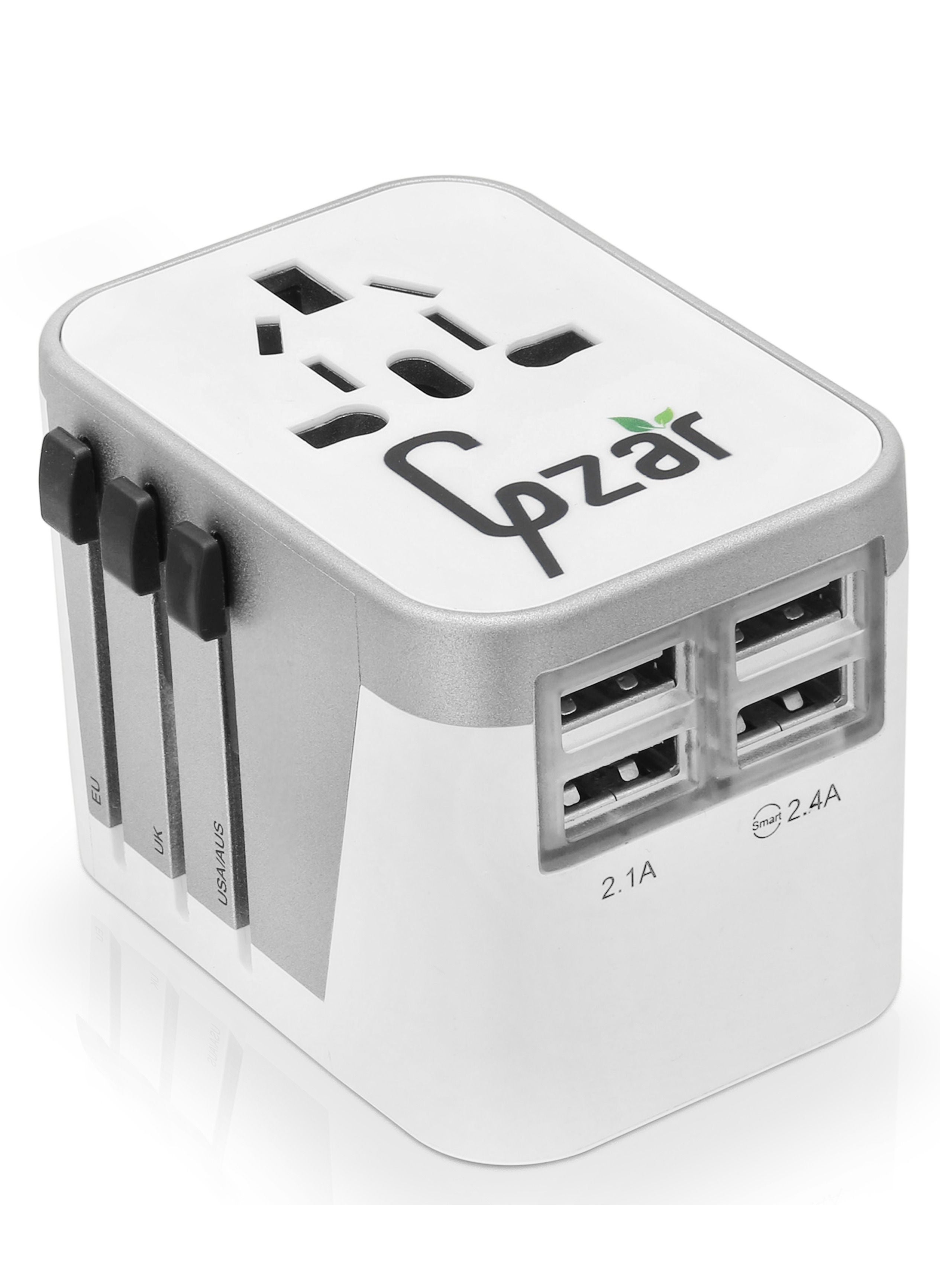 Gzar Gzar Universal Travel Adapter All in One International Power Fast Charging Adapter 4 USB Port and support Type C and 3.4 A Worldwide Plugs UK EU US AU Auto Switch Multi Adapter 