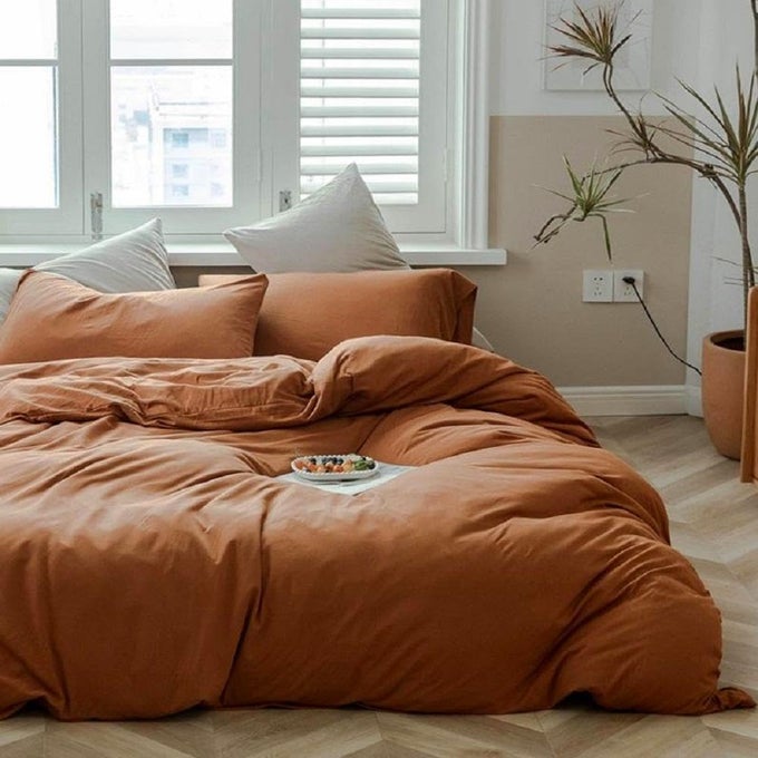 JERSEY KNIT DUVET COVER TERRACOTTA BURNT ORANGE DUVET COVER SET KING COMFY 100 TSHIRT COTTON CARAMEL BEDDING SET PUMPKIN RUST COLOR COMFORTER COVER BOHO FARMHOUSE TERRACOTTA DUVET COVER KING