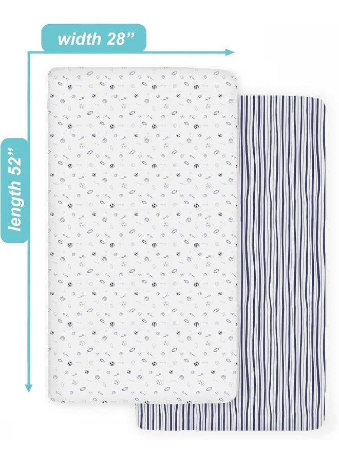 American Baby Company American Baby Company 2 Pack Printed 100% Cotton Jersey Knit Fitted Crib Sheet for Standard Crib and Toddler Mattresses, Navy/Grey Sports Stripes, for Boys and Girls  - Image 3