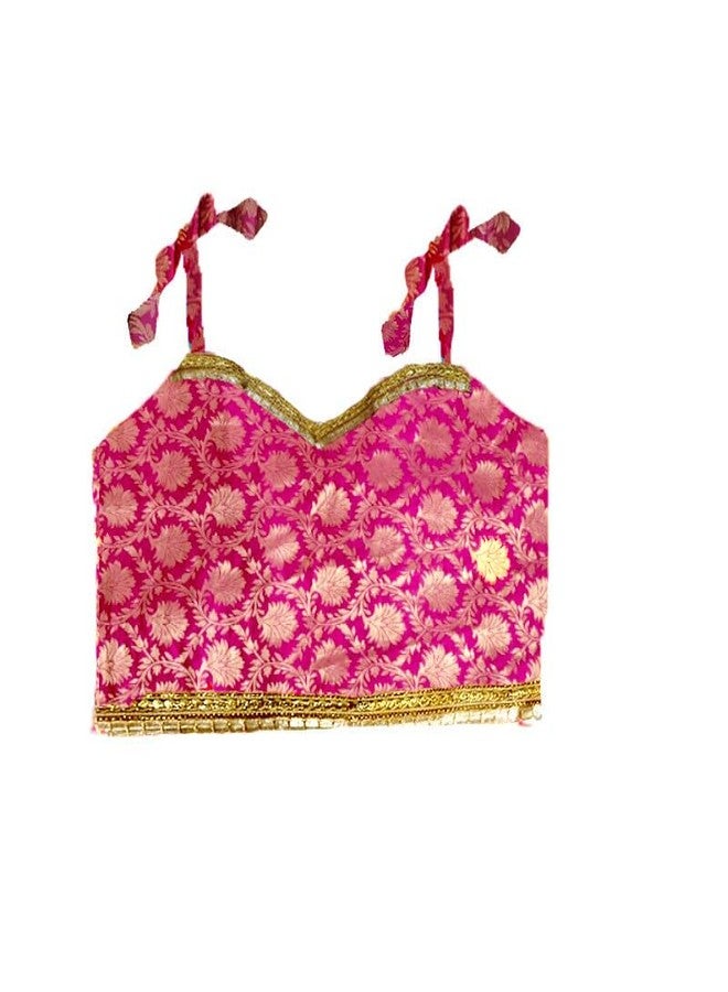 HIBA CREATIONS Baby girl Yellow color banarasi lehenga with heartshape pink choli for diwali 6-7 Years - Image 3