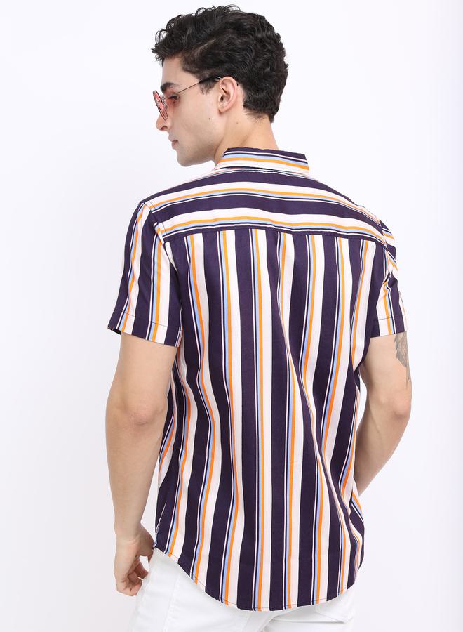 HIGHLANDER Striped Chest Pocket Detail Shirt with Short Sleeves - Image 3