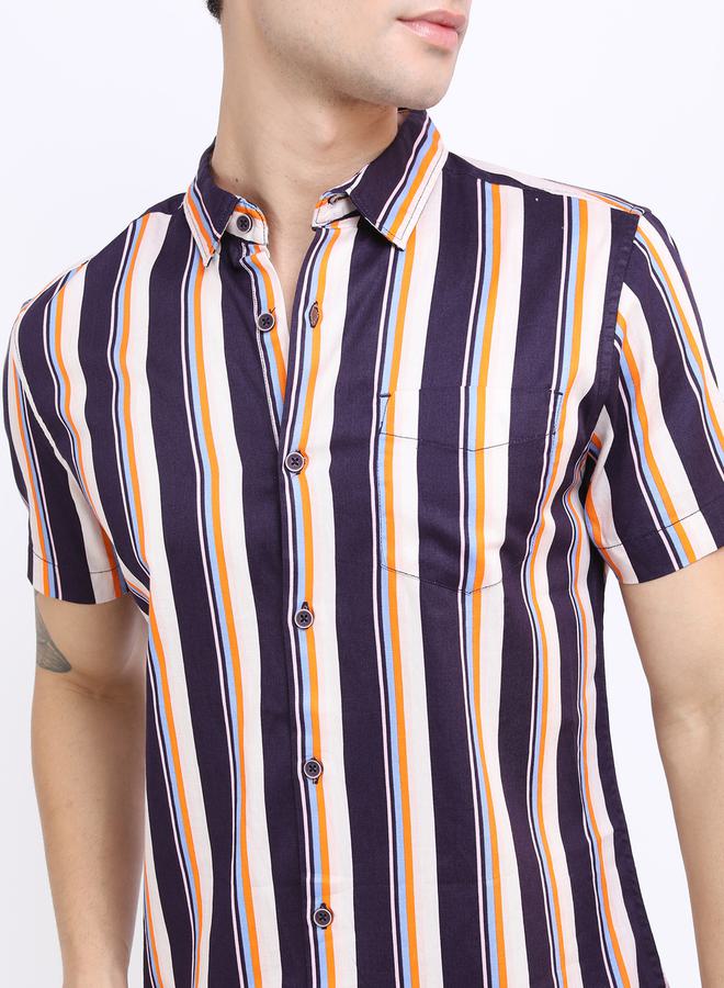 HIGHLANDER Striped Chest Pocket Detail Shirt with Short Sleeves - Image 1