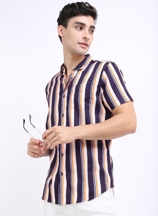HIGHLANDER Striped Chest Pocket Detail Shirt with Short Sleeves - Image 4