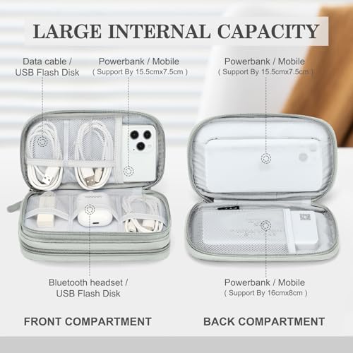 FYY Travel Cable Organizer Bag Pouch Electronic Accessories Carry Case Portable Waterproof Double Layers All-in-One Storage for Cord, Charger, Phone, Earphone Grey - Image 3