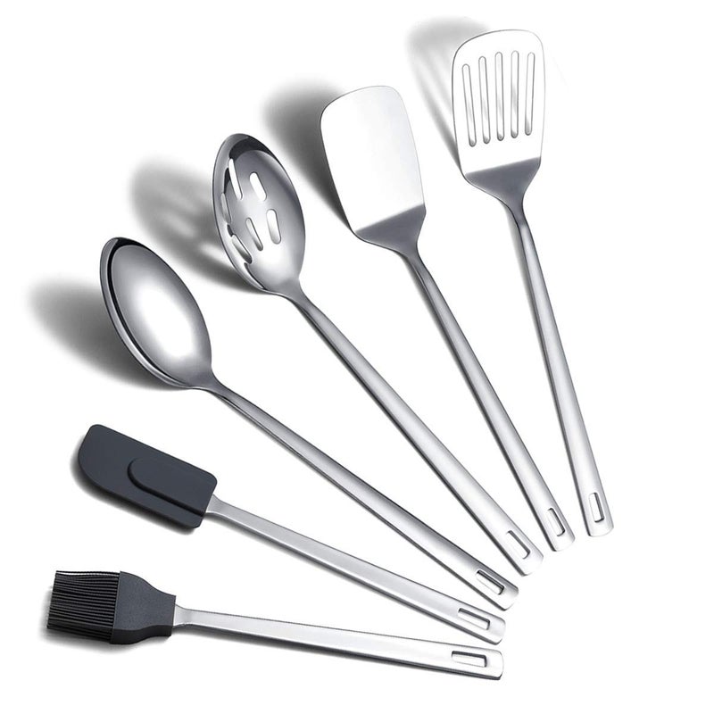 Cooking Spoon Berglander 6 Pieces Spatula Set Stainless Steel Metal Spatula Serving Spoon Kitchen Tools Set NonStick And Heat Resistant Dishwasher Safe Easy to Clean 6 Packs