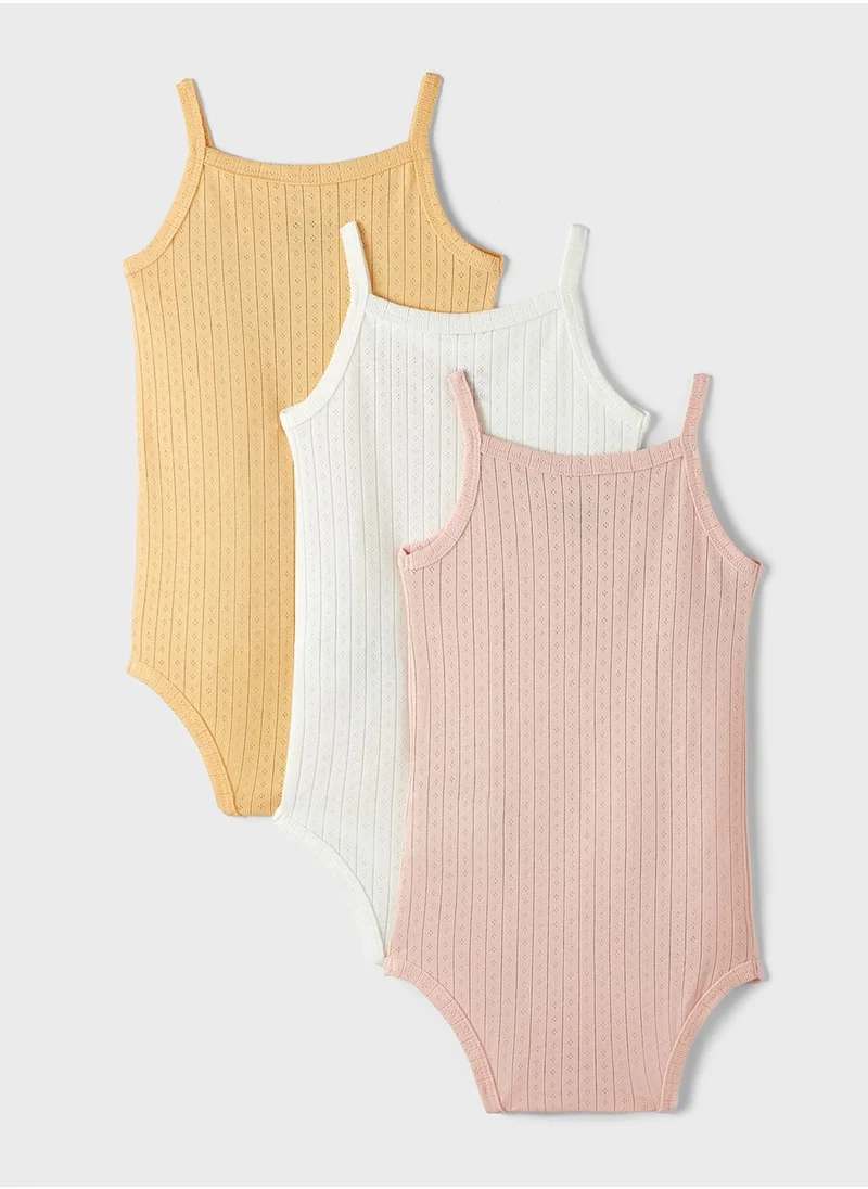 JUNE Kids 3 Pack Openwork Strappy Onesies