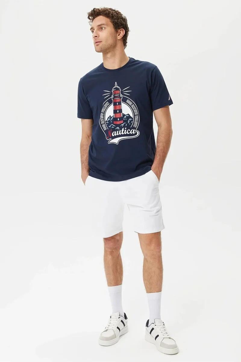 نوتيكا Cotton Logo Printed Crew Neck Standard Fit T Shirt Men's T Shirt V35531T 4Nv