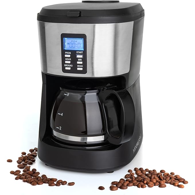 Mixpresso 5-Cup Drip Coffee Maker, Automatic Brew Coffee Pot Machine with Built-In Burr Coffee Grinder, Programmable Smart Coffee Maker with Timer With Glass Carafe Coffee Pot - Image 1