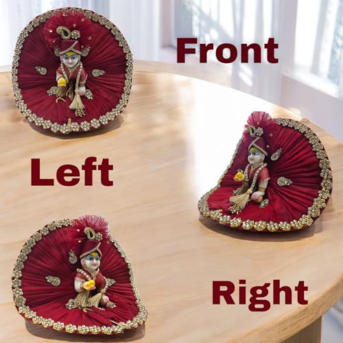 Vrindavanstore.in Janmashtami Special Maroon & Golden Laddu Gopal Poshak Set – Premium Dress with Golden Patchwork, Pagdi, Patka & Choli for Kanha Ji/Krishna Ji/Thakur Ji (Size No- 04) - Image 2