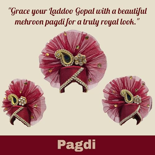 Vrindavanstore.in Janmashtami Special Maroon & Golden Laddu Gopal Poshak Set – Premium Dress with Golden Patchwork, Pagdi, Patka & Choli for Kanha Ji/Krishna Ji/Thakur Ji (Size No- 04) - Image 3