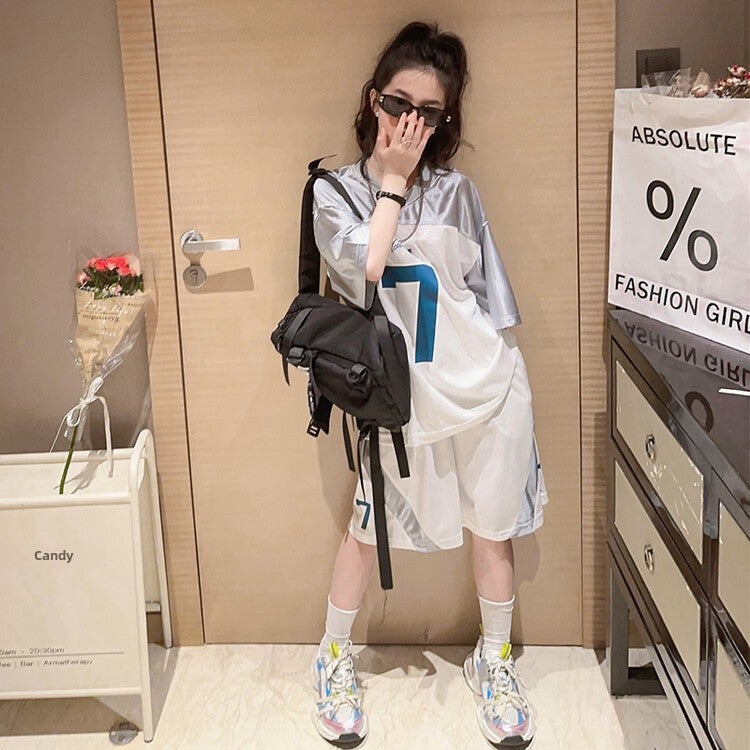 Girls Summer Sports Suit Quick-Dry Basketball Outfit White [suit]]