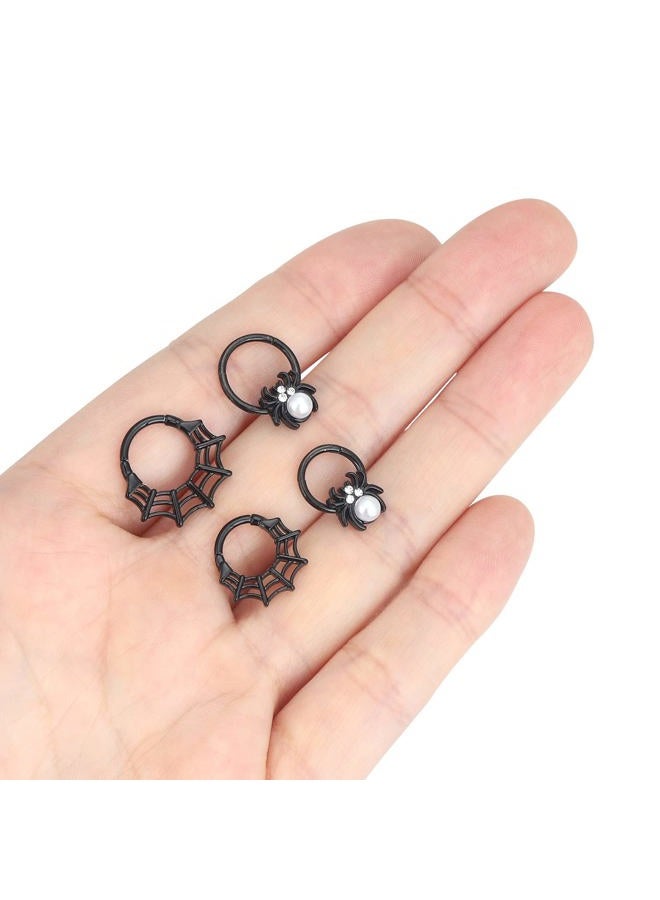 Oyaface 16G Stainless Steel Spider Web Hinged Segment Ring Black/Silver Nose Hoop Cartilage Earrings Daith Helix Tragus Conch Piercing Jewelry for Women and Men,8MM/10MM, Stainless Steel, cubic - Image 4