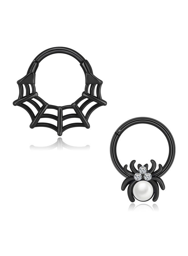 Oyaface 16G Stainless Steel Spider Web Hinged Segment Ring Black/Silver Nose Hoop Cartilage Earrings Daith Helix Tragus Conch Piercing Jewelry for Women and Men,8MM/10MM, Stainless Steel, cubic - Image 1