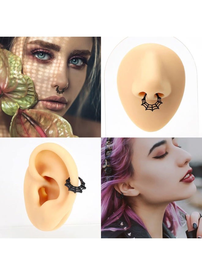 Oyaface 16G Stainless Steel Spider Web Hinged Segment Ring Black/Silver Nose Hoop Cartilage Earrings Daith Helix Tragus Conch Piercing Jewelry for Women and Men,8MM/10MM, Stainless Steel, cubic - Image 2