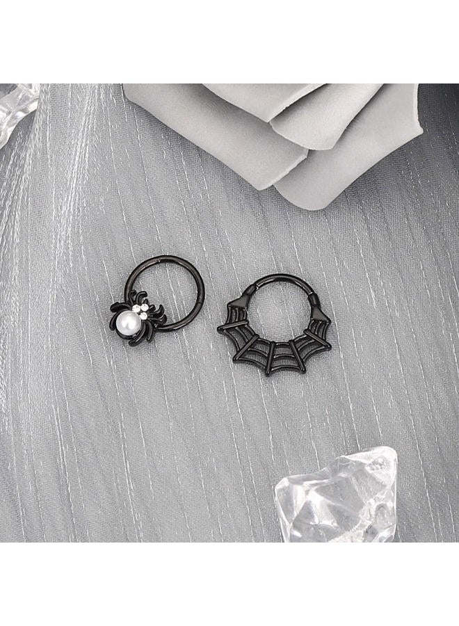 Oyaface 16G Stainless Steel Spider Web Hinged Segment Ring Black/Silver Nose Hoop Cartilage Earrings Daith Helix Tragus Conch Piercing Jewelry for Women and Men,8MM/10MM, Stainless Steel, cubic - Image 5