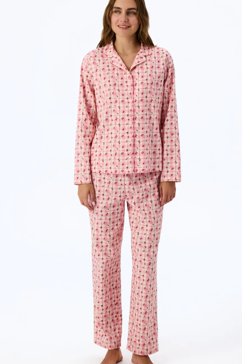 Penti PENTI Floral Garden Checkered Long Sleeve Shirt Pants Pajama Set