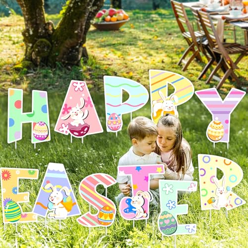 GRMIKBU Cute Easter Decorations Outdoor Yard Signs,Large Yard Stakes Signs Eggs,Easter Lawn Decoration for Family Friendly Kids Home Party Plastic Easter Yard Stakes - Image 4
