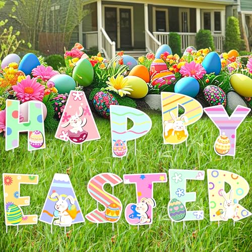 GRMIKBU Cute Easter Decorations Outdoor Yard Signs,Large Yard Stakes Signs Eggs,Easter Lawn Decoration for Family Friendly Kids Home Party Plastic Easter Yard Stakes - Image 5