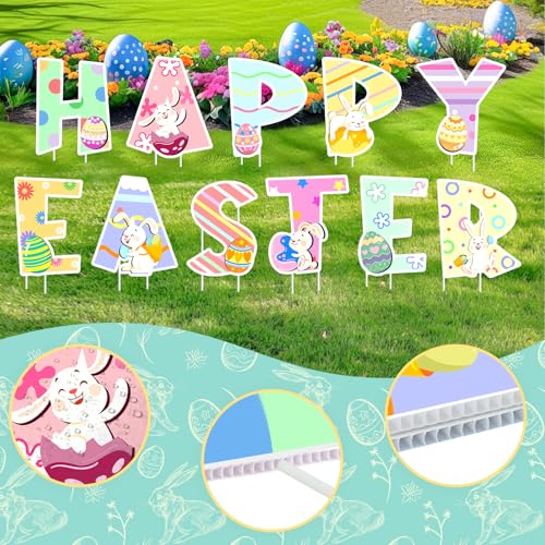 GRMIKBU Cute Easter Decorations Outdoor Yard Signs,Large Yard Stakes Signs Eggs,Easter Lawn Decoration for Family Friendly Kids Home Party Plastic Easter Yard Stakes - Image 3
