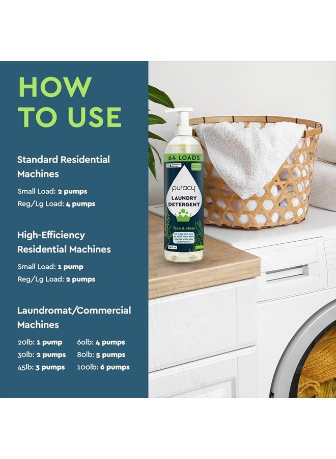 puracy Liquid Enzyme Laundry Detergent -1,4 Dioxane Free, Natural, Scent-Free Gentle Laundry Detergent Liquid Concentrate Laundry Pouch with Stain Fighting Enzymes (Free & Clear, 16 fl oz, 64 Loads)  - Image 3