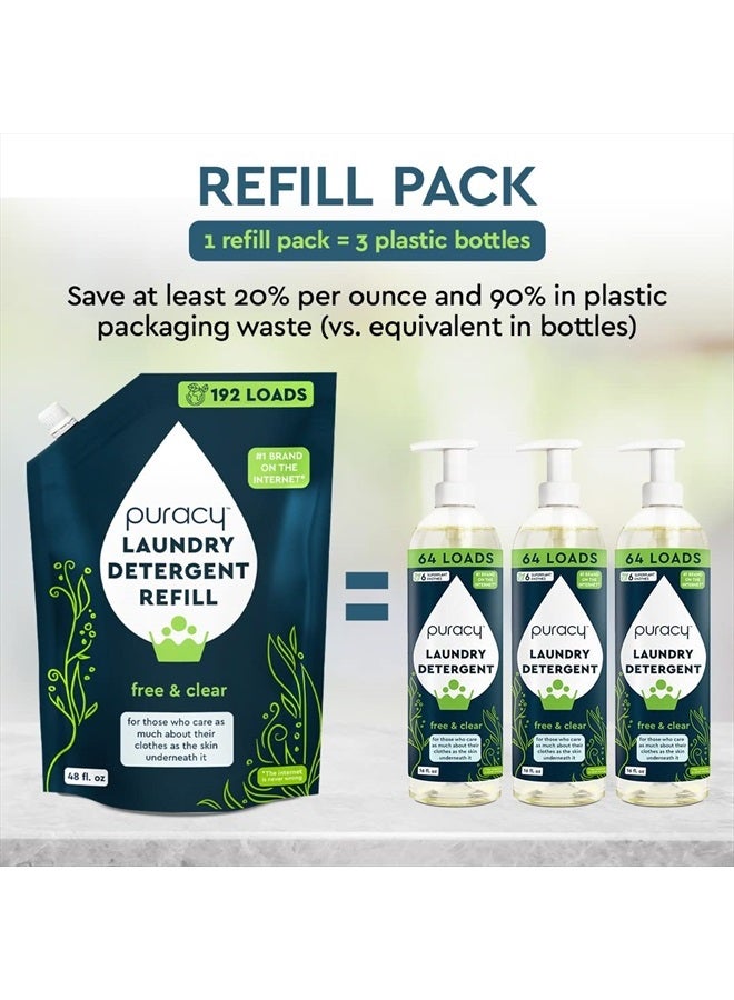 Liquid Enzyme Laundry Detergent -1,4 Dioxane Free, Natural, Scent-Free Gentle Laundry Detergent Liquid Concentrate Laundry Pouch with Stain Fighting Enzymes (Free & Clear, 16 fl oz, 64 Loads)