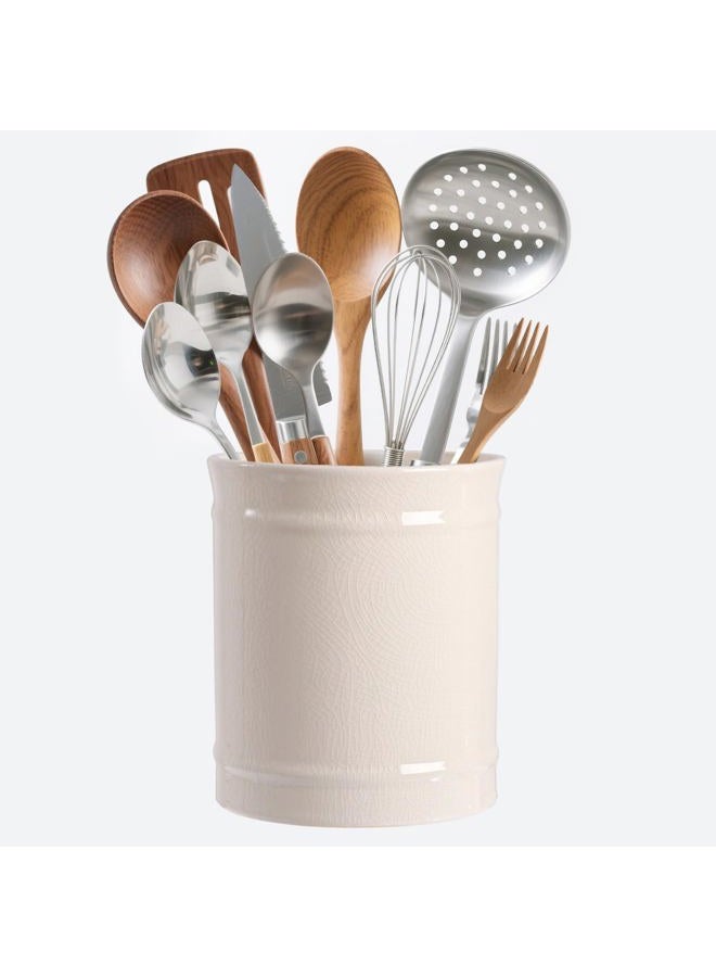 SZUAH Kitchen Utensil Holder, Larger Ceramic Utensil Crock for Kitchen Counter top & Dining Table (Cream, 5.9" x 5.9" x 6.7") - Image 1