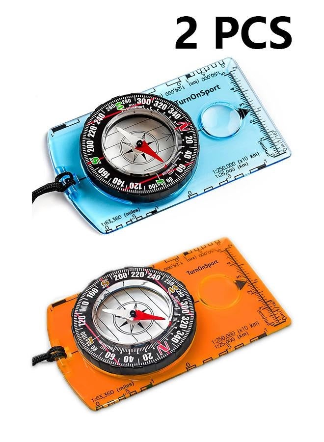 2 Pcs Outdoor Compass with Adjustable Declination,Magnifier,Ruler,Scale. Multifunctional Orienteering Waterproof Compass for Map Reading, Navigation, Hiking - Image 1