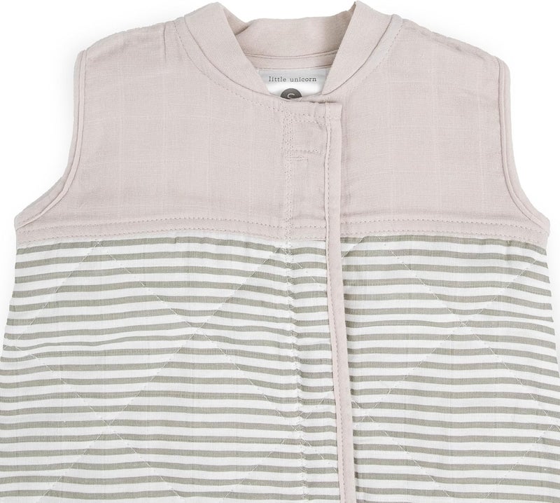 Little Unicorn Cotton Muslin Quilted Sleep Bag - Small, Grey Stripe - Image 2